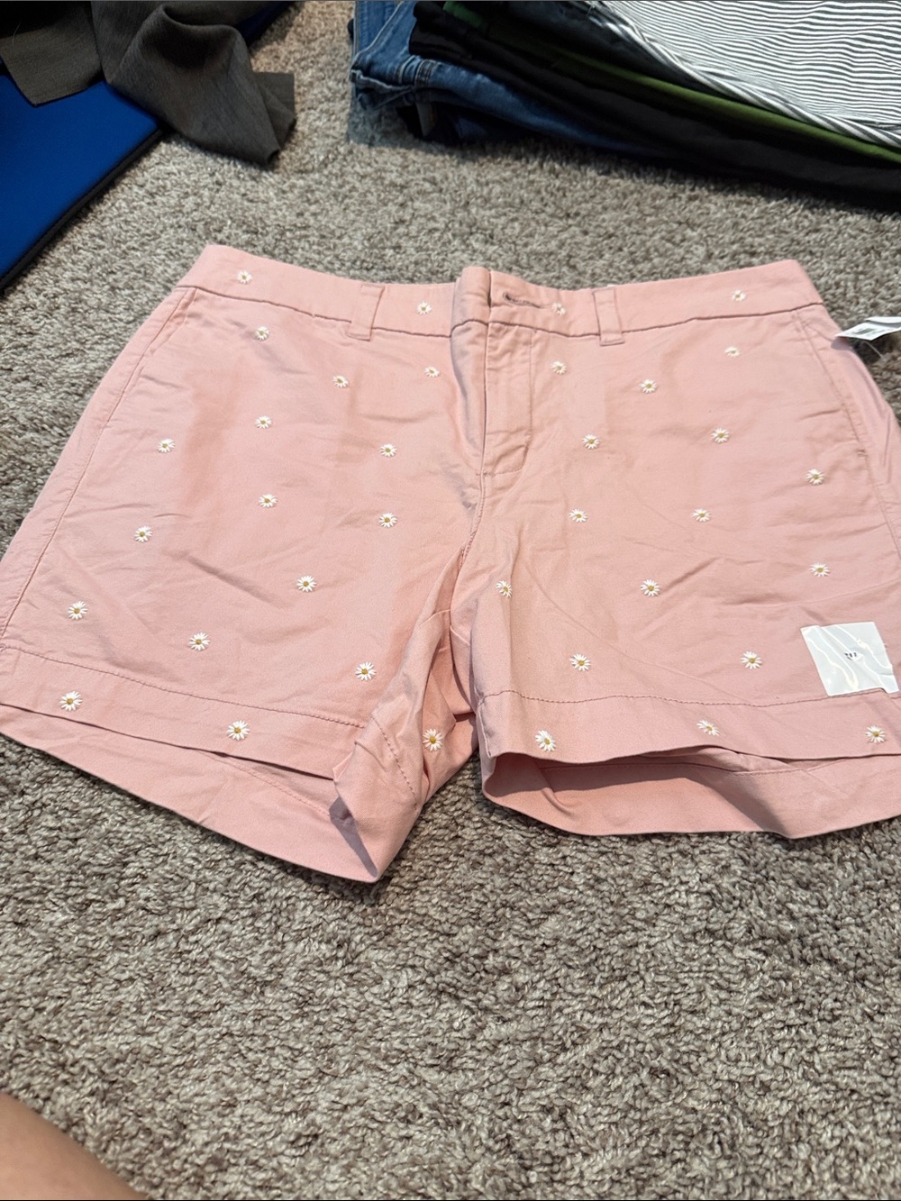 Old Navy Pink Daisy Embroidered Bermudas